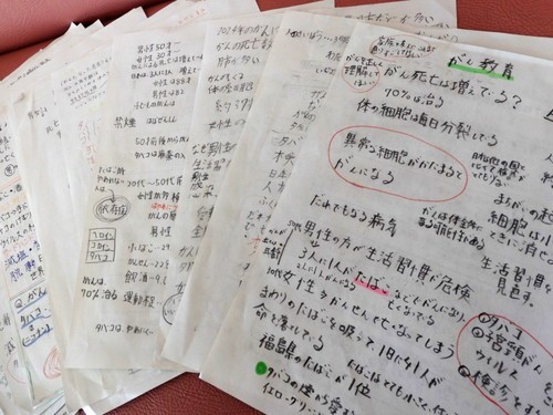 アンケートの裏側にびっしりとメモ